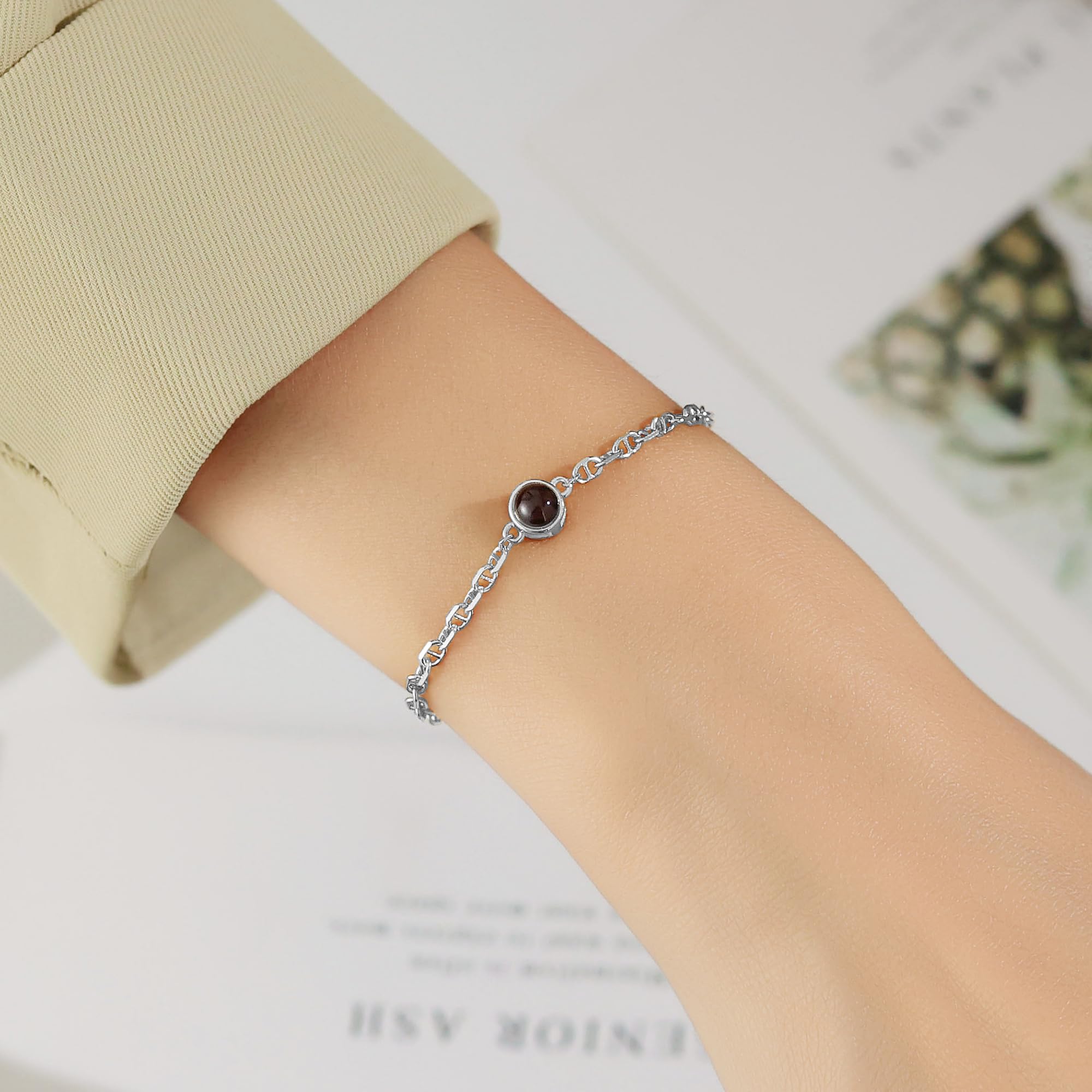 Pulsera con foto personalizada en plata de ley 925: pulsera personalizada con imagen en el interior, joyería con proyección, regalo para cumpleaños, aniversario y San Valentín