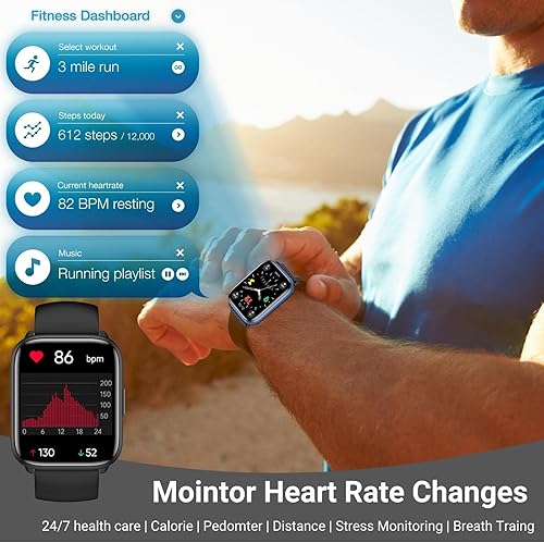 Miniatura 4 de Holiday Reloj inteligente para hombres y mujeres, pantalla táctil completa de 1.8 pulgadas con monitor de sueño SpO2 de frecuencia cardíaca, más