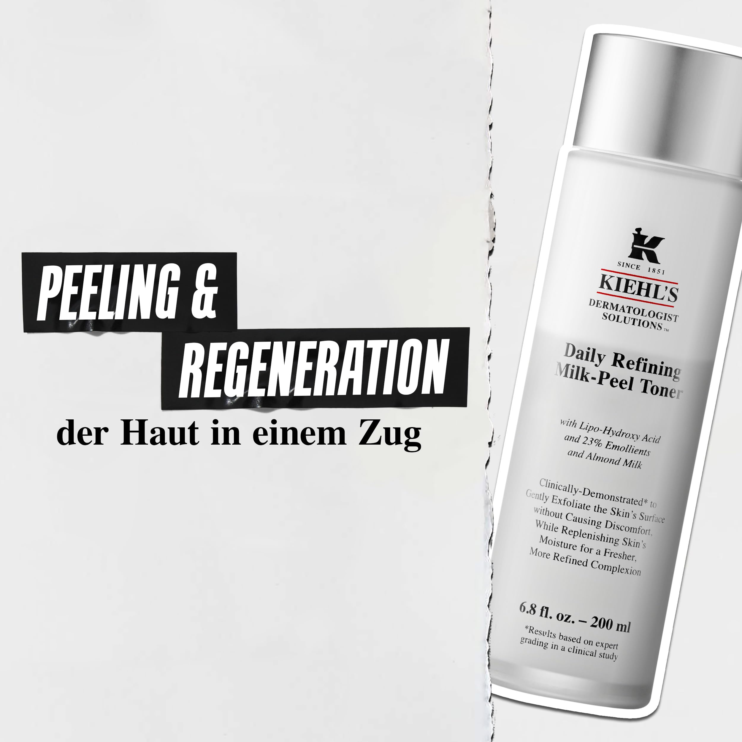 KIEHL'S Daily Refining Milk-Peel Toner, 200 ml, sanfter, leicht exfolierender Toner mit Lipo-Hydroxyl-Säure zur Verfeinerung und Regeneration der Haut, Gesichtswasser, auch für empfindliche Haut