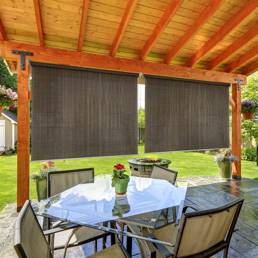 Outdoor Roller Shade for Patio, 6'W X 6'L Patio Blinds, Sun Shades Screen Roll Up Waterproof, Exterior Pull Down Privacy Shade for Porch, Gazebo, Pergola, Deck, Balcony.(Coffee)