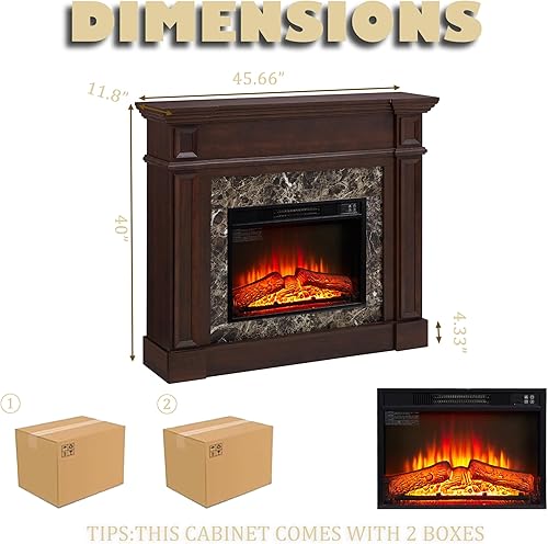 Miniatura 2 de Chimenea eléctrica de 46 pulgadas con repisa, estufa de leña portátil independiente con control remoto, calentador de chimenea reemplazable de 23