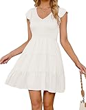 Women&apos;s 2025 Summer Casual V Neck Flutter Sleeve Bohemian Ruffle Smocked A Line Swing Mini Dress
