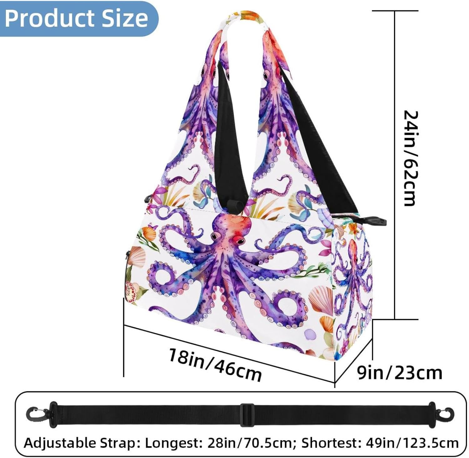 Gym Bag for Women, Underwater Octopus Sea Yoga Mat Bag with Shoe Compartment, Sport Yoga Gym Bag with Yoga Strap, Carryall Yoga Tote Bag