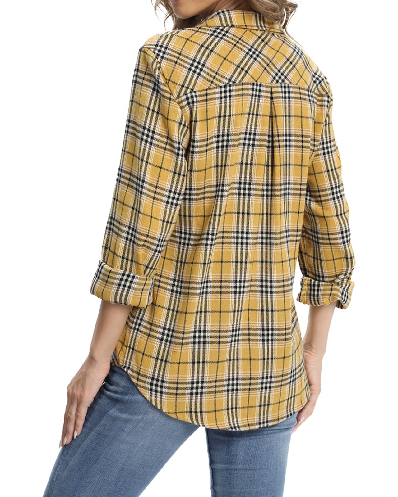 fuinloth Femme Flanelle Chemise Jaune S
