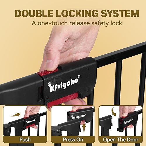 Miniatura 5 de Puerta de bebé de 35 a 199 pulgadas, puerta extra ancha para escaleras, patio de juegos, puerta para perros con puerta de cierre automático, sistema