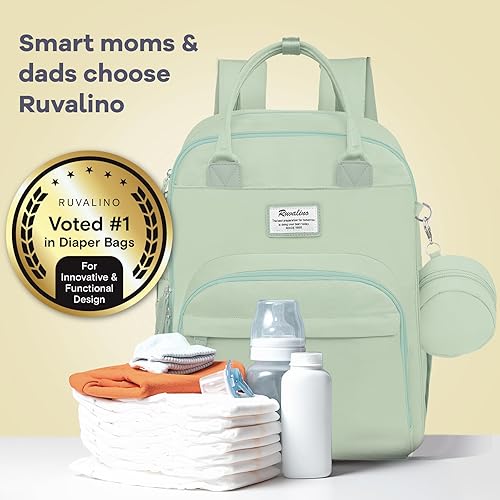 Miniatura 129 de RUVALINO Mochila para pañales - Bolsa de pañales de viaje multifunción para bebé con cambiador, soportes aislados para botellas y estuche para Gris