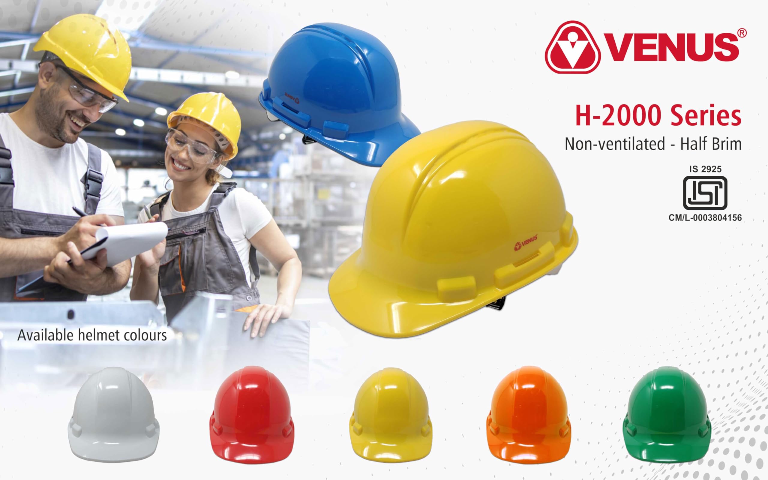 VENUS H-2000 ISI Certified Industrial Safety Helmet for Men – Ratchet Type Adjustment, Chin Strap, Durable Head Protection for Construction, Factory & Outdoor Industrial Work (White) - Image 5 thumbnail