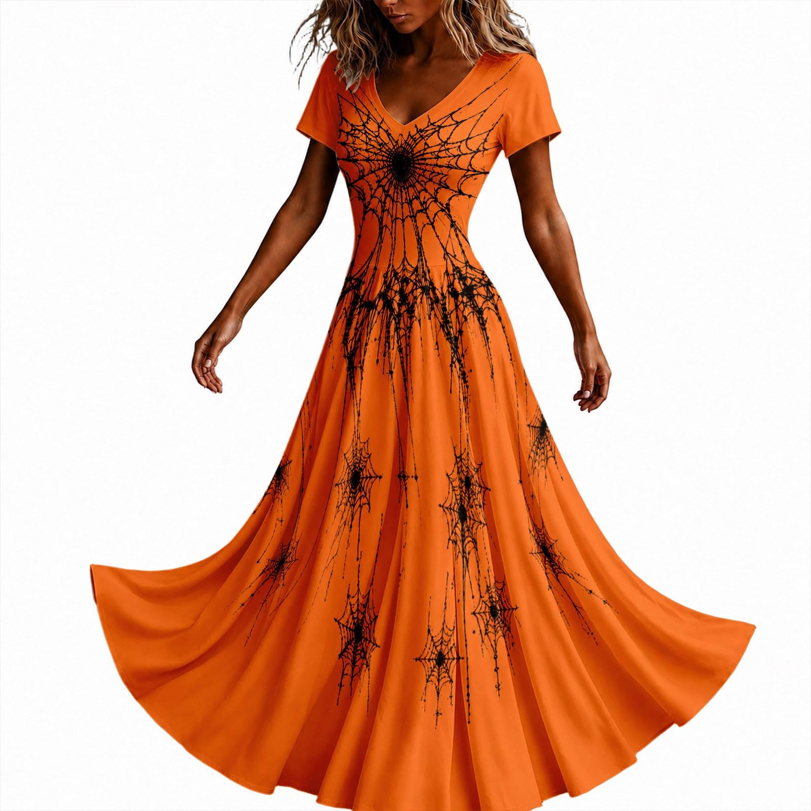 Halloween Dresses for Women UK Ladies Gothic Dress Skeleton Print Costume Short Sleeve V Neck Plus Size Costumes Scary Funny Skeleton Printed Halloween Elegan Flowy Maxi Dress Cosplay Party