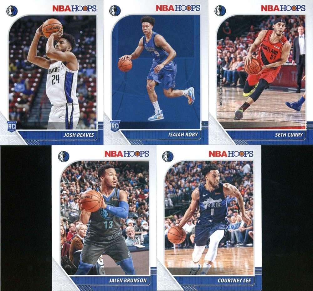2019-20 Panini NBA Hoops Dallas Mavericks Team Set of 10 Cards: Luka Doncic(#39), Kristaps Porzingis(#40), Tim Hardaway Jr.(#41), Jalen Brunson(#42), Courtney Lee(#43), Justin Jackson(#44), Dwight Powell(#45), Seth Curry(#160), Isaiah Roby(#234), Josh Reaves(#253)