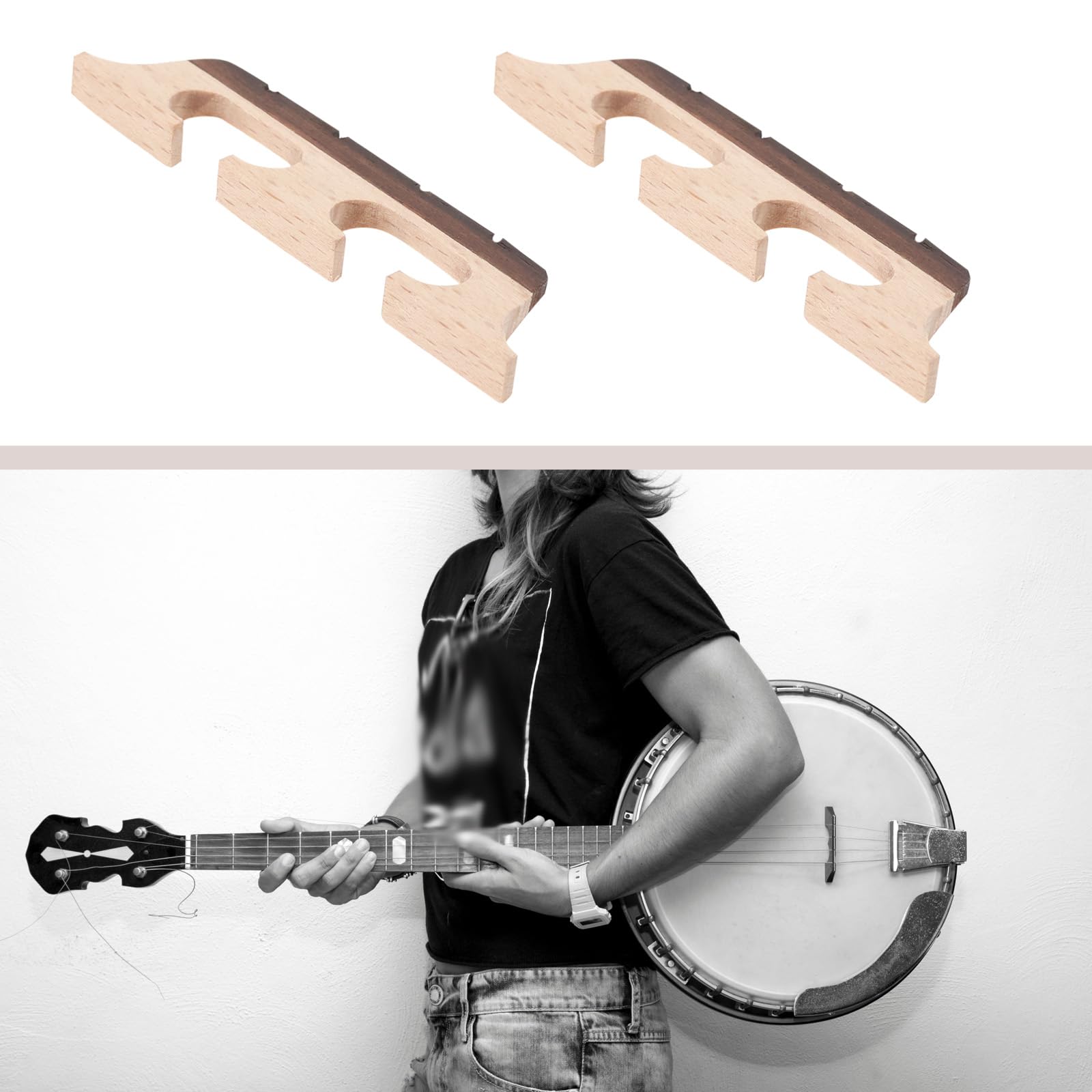 LT Easiyl 2PCS Bridge Replacement Accessories 4 String Three-Legged Ebony Maple Banjo Bridge Compatible with Banjo Guitar Ukulele - Image 3