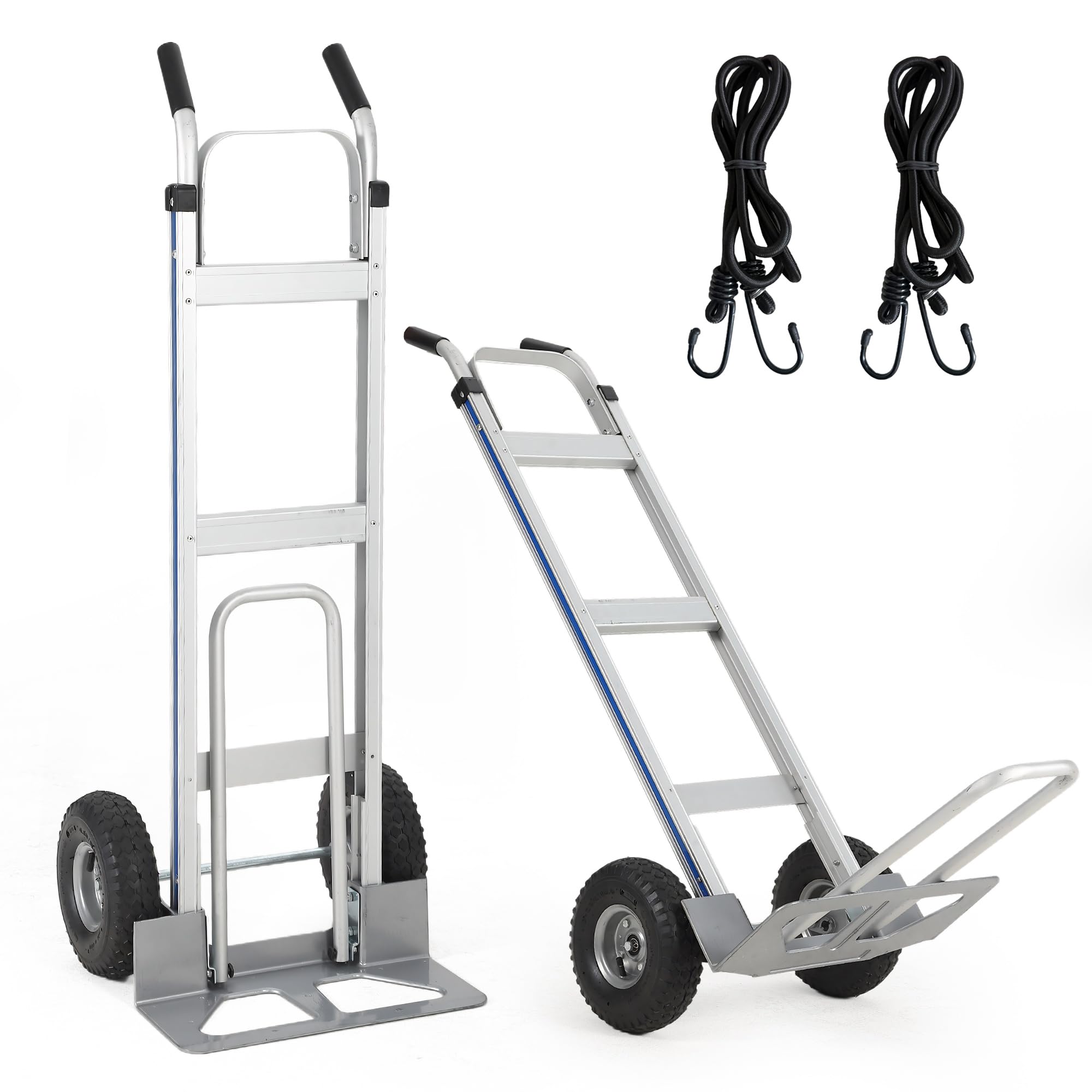 Carretilla De Mano De Aluminio Resistente con Capacidad De 272 Kg, Plataforma Plegable con Base Extensible, Ruedas Neumáticas De 25 Cm, Incluye 2 Cordones Elásticos, Ideal para Almacenes