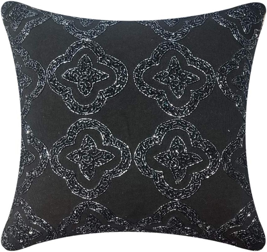 SAJAVAT HOME SHF_S_0502R Cotton Motif Hand Work Embroidery Cushion Cover (Pack of 1) 18x18 INCHES/ 45x45 cm Black