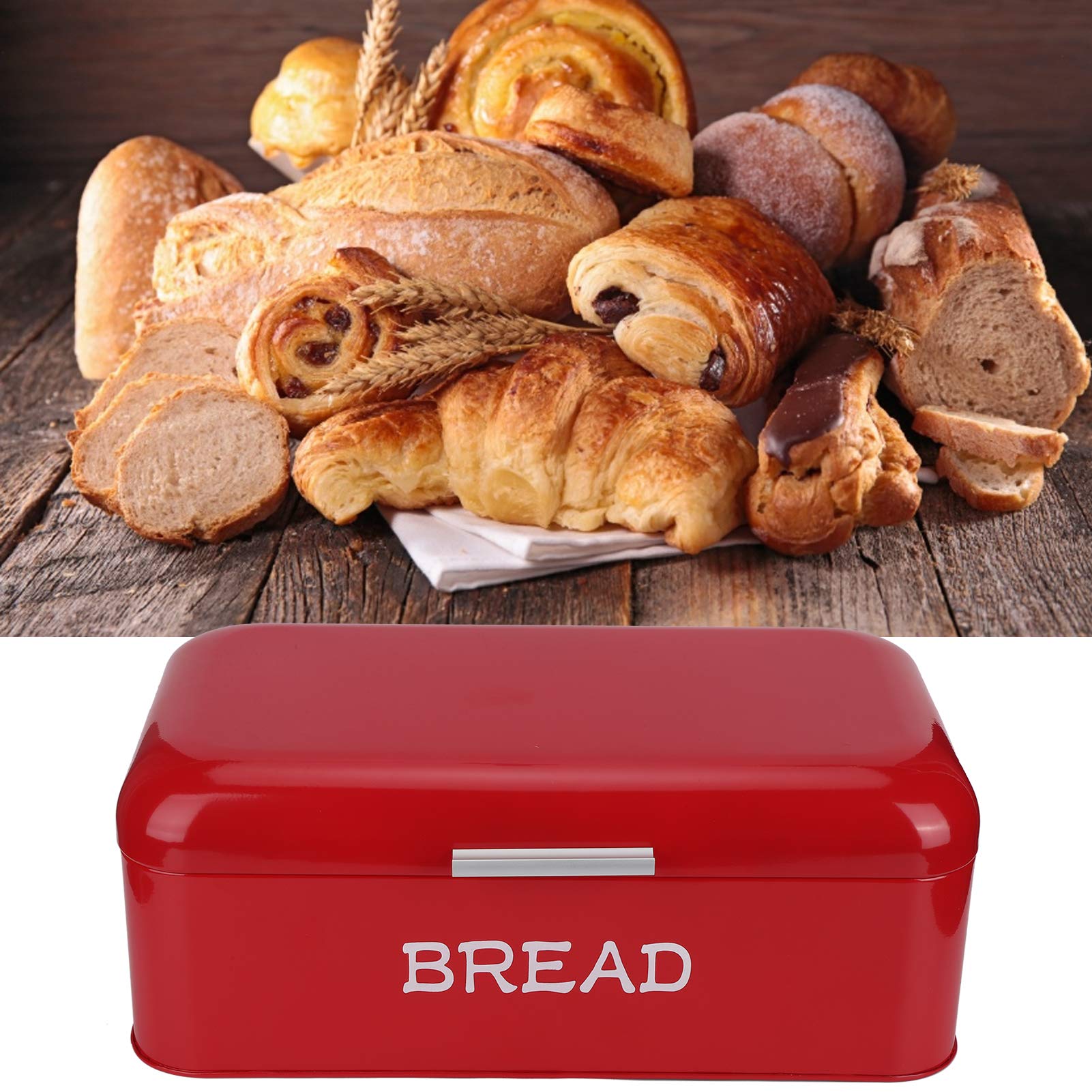 SIXRUN Grande Contenitore per il Pane in Stile Europeo per Riporre la, Organizer per il Pane in Ferro Rosso, Perfetto per i Panifici Domestici, 42x16,5x24 Cm