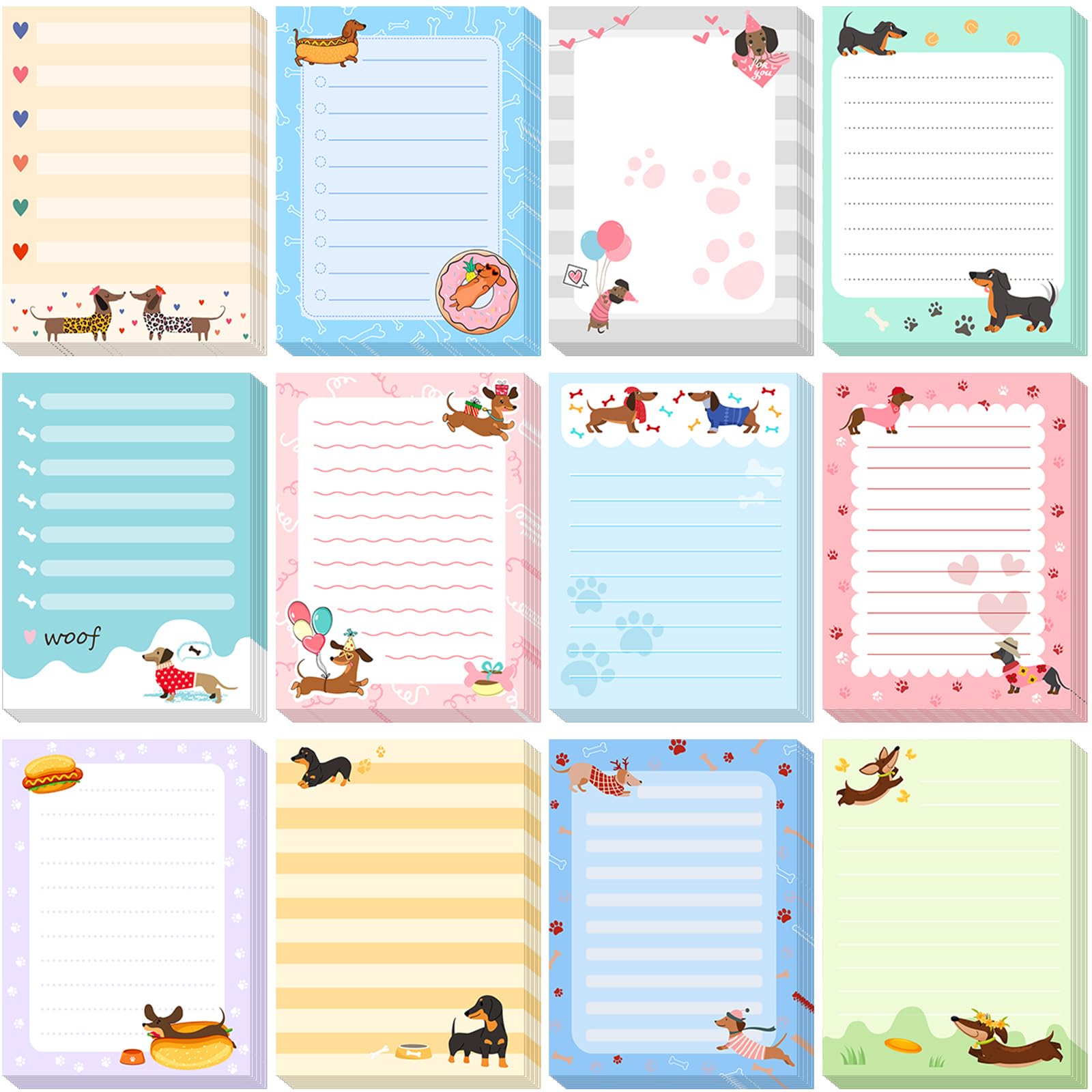 Chiisong 12 Pieces Dachshund Sticky Notes Dachshund Gifts 3x4 Inch Cute Cartoon Dog Self Stick Notepads Puppy Lover Gifts Dog to Do List Cute Memo