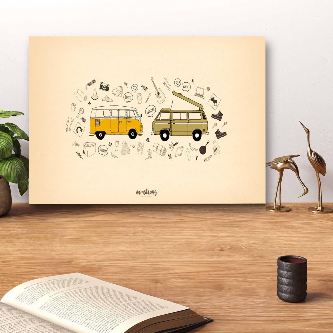 GADGETS WRAP Canvas Gallery Wrap Framed for Home Office Studio Living Room Decoration (14x11inch) - Van Life