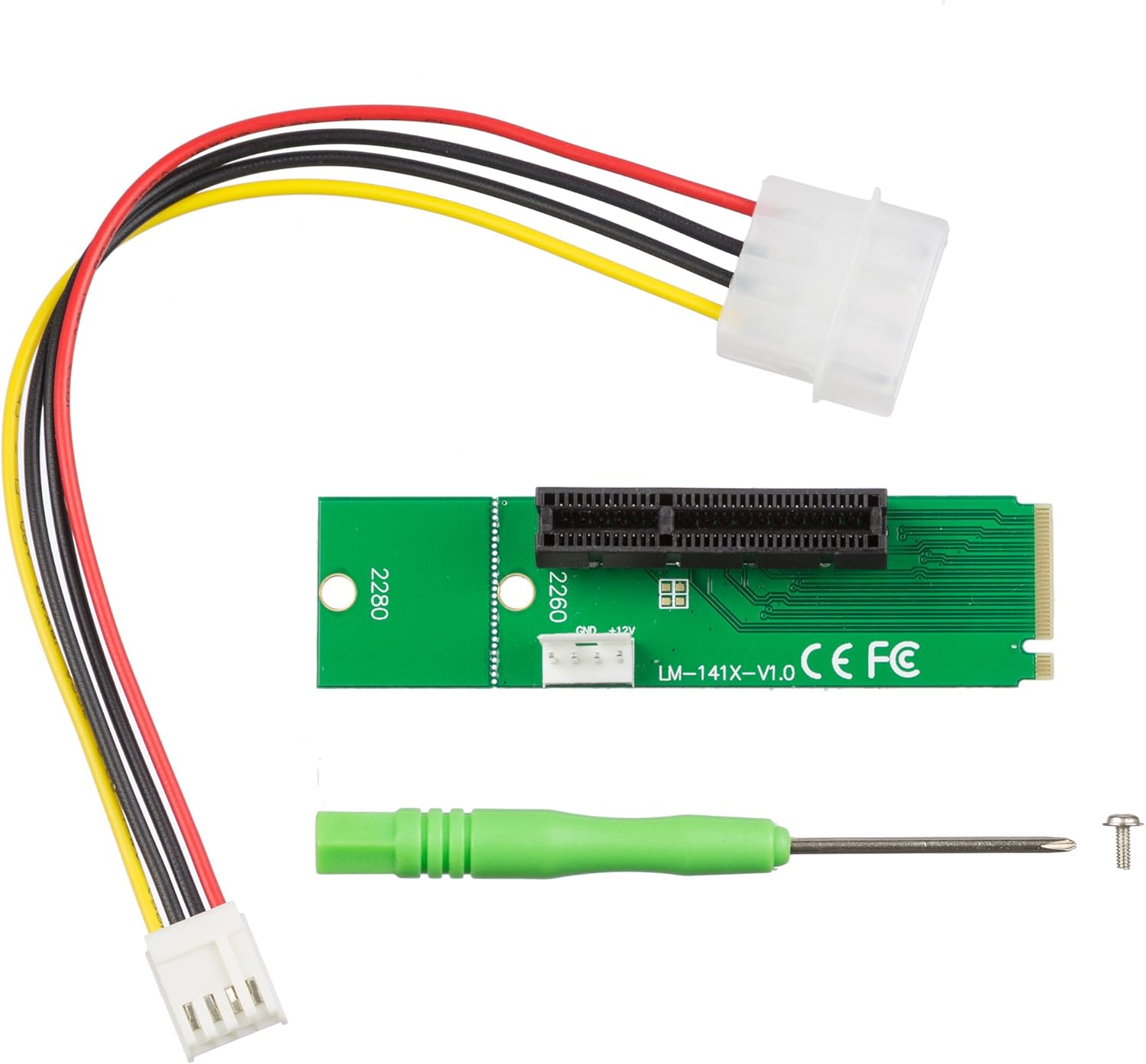 New NGFF M.2 Key M Form Factor PCIe 4X Slot Riser Adapter with Molex Power Cable by