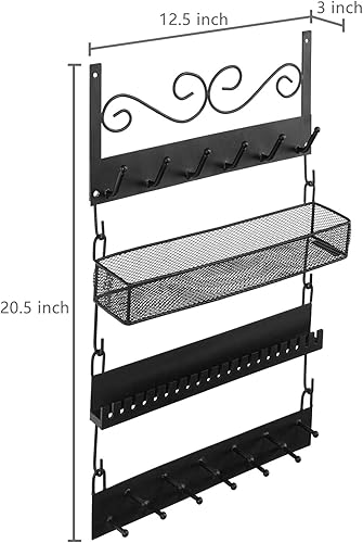 Miniatura 6 de MyGift Organizador de joyas colgante de metal negro de 4 niveles con 18 ganchos, soporte para aretes y collar, estante de exhibición de pulseras,