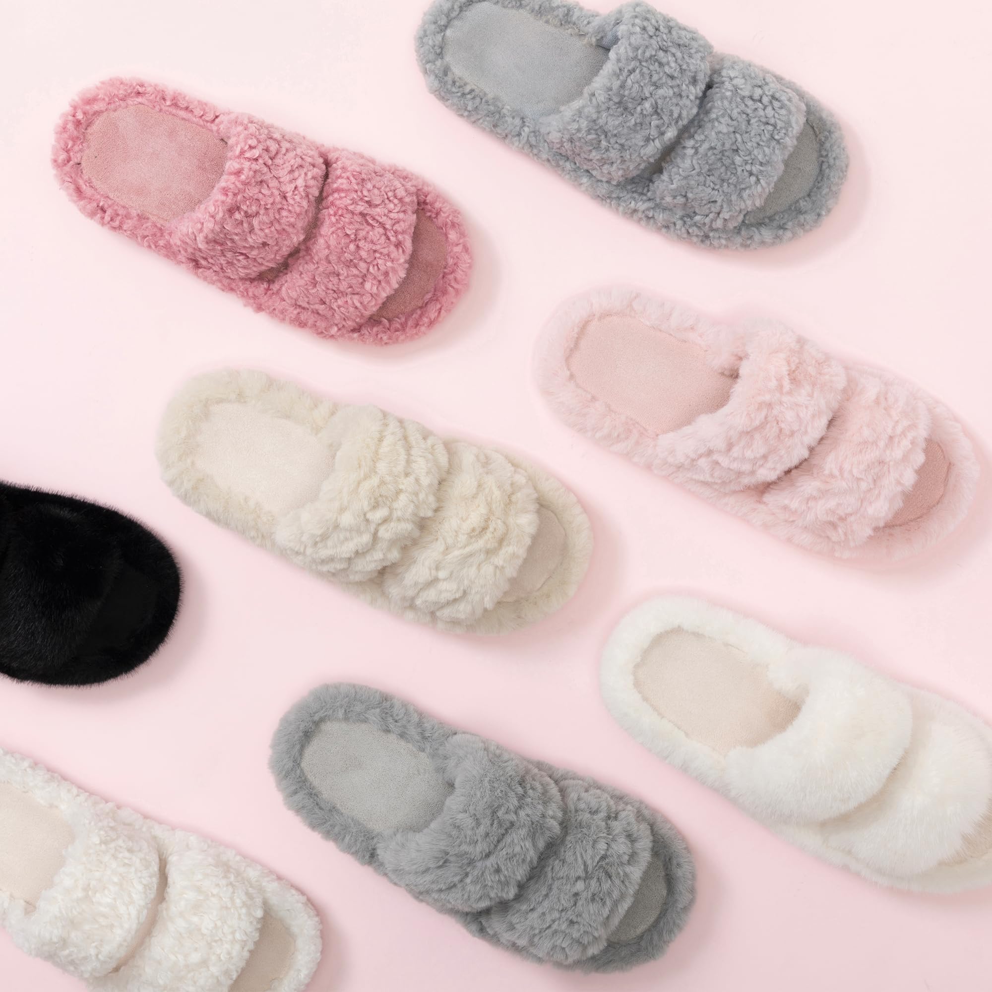 RockDove Pluffie Chic - Pantuflas de piel sintética con puntera abierta para mujer, con espuma viscoelástica, acogedoras, para uso en interiores y exteriores