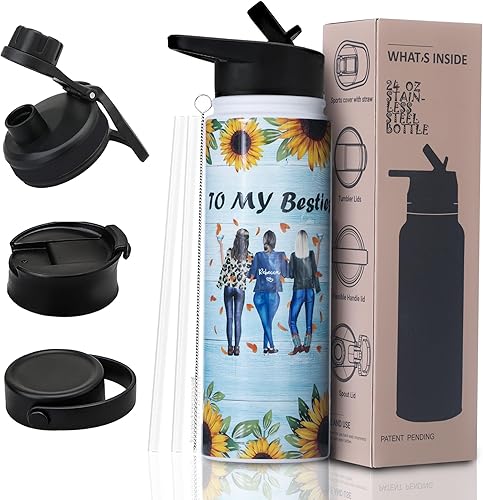 jodyla Botella de agua de 24 onzas con pajilla, de acero inoxidable, aislada, boca ancha, mantiene el calor y el frío, para deportes, gimnasio,