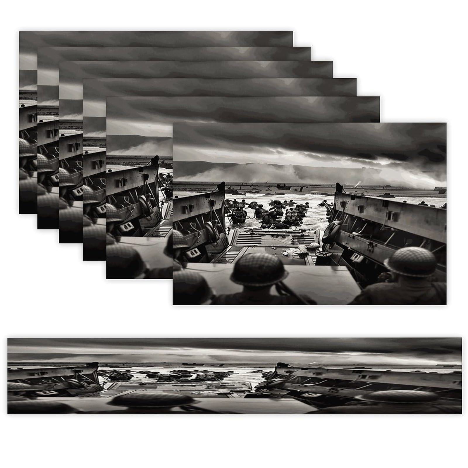Photo of Normandy Landings Table Runner and Placemats Set of 6 Heat Resistant Table Runner Place Mats Modern Cloth Table Mat Washable Linen Placemat Festive Reusable Set