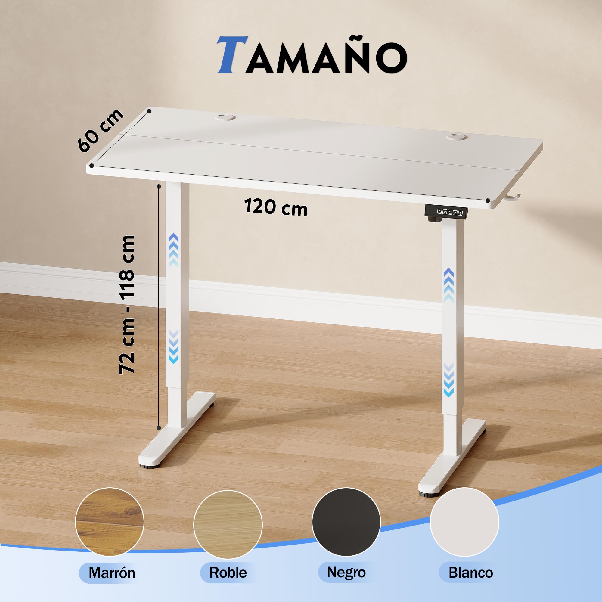 DEVAISE Escritorio Elevable Eléctrico,Mesa Regulable Rltura 120 x 60cm con 3 Memorias,Mesa de Oficina con Panel Inteligente en Casa con Tablero Ensamblado, Blanco