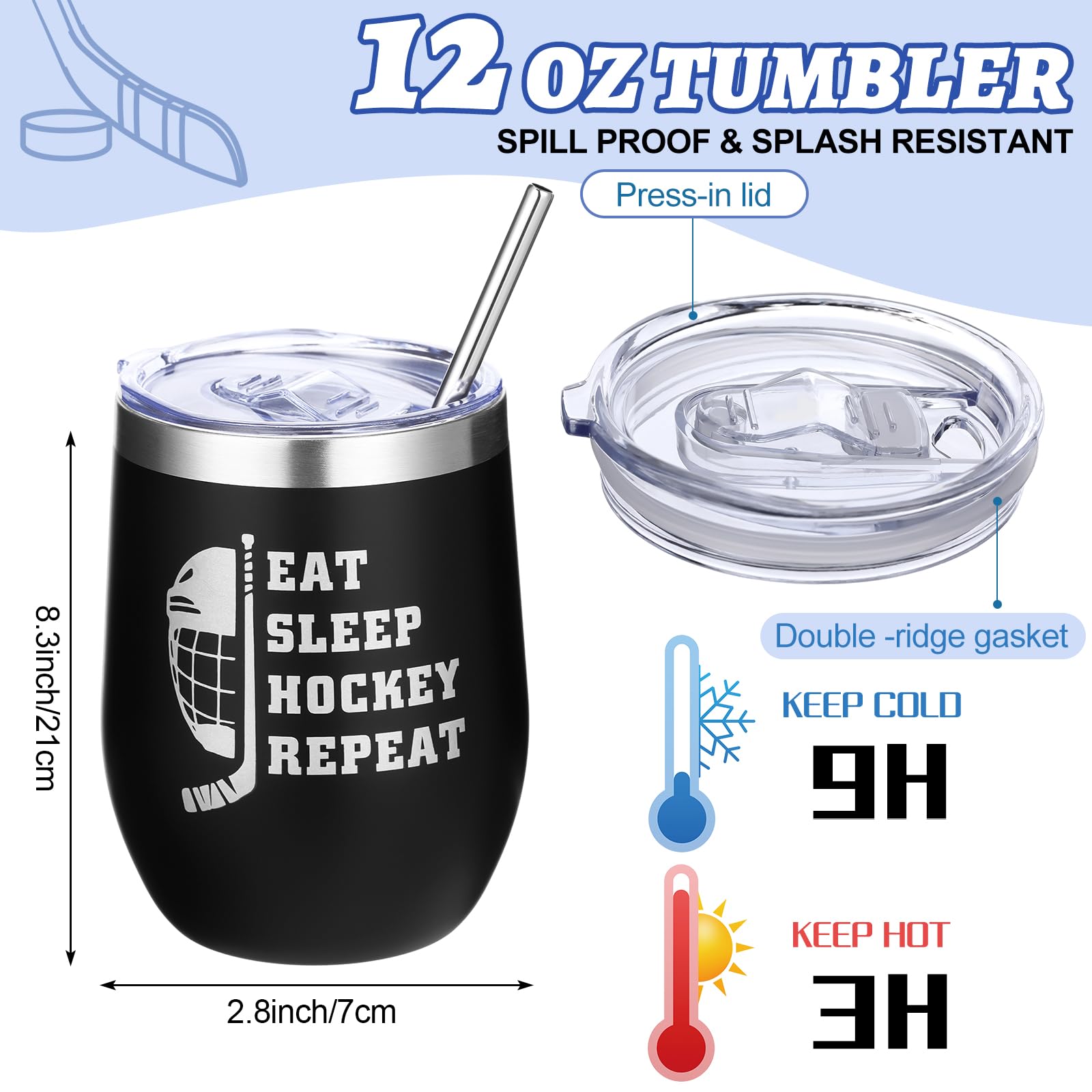 Patelai 6 Pcs Hockey Gifts Set for Men, Includes 12 oz Insulated Tumbler, 3D Night Light, Novelty Socks, Bracelet with Gift Card, Sports Birthday Senior Night Gifts for Hockey Players Fans Coach