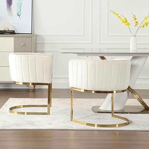 Miniatura 44 de Juego de 2 sillas de comedor modernas de terciopelo contemporáneas para cocina y comedor con brazos, sillas tapizadas de barril con marco de metal