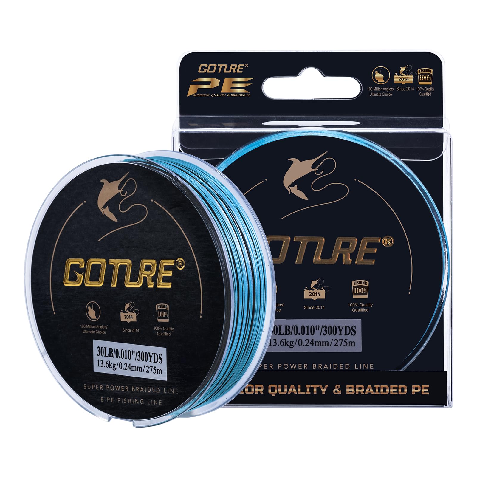 Goture High Visibility Braided Fishing Line, Braided Line, 8 Strands 300yds 0.14mm 15lb Test for Freshwater Saltwater Blue