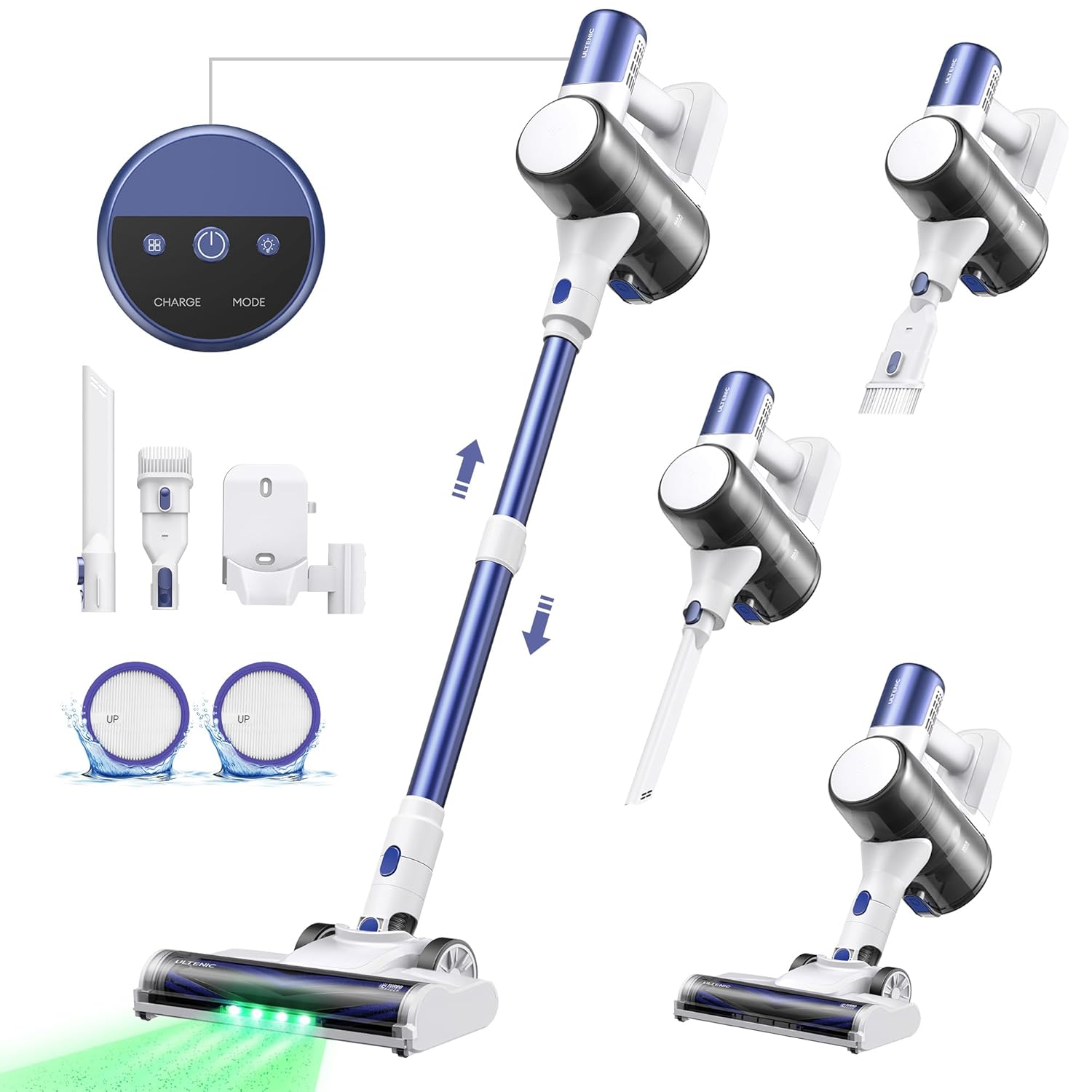 Ultenic Cordless Vacuum Cleaner 45KPa 500W Motor Stick Vacuum Rechargable Green Light for Dust Detection Self Standing Design