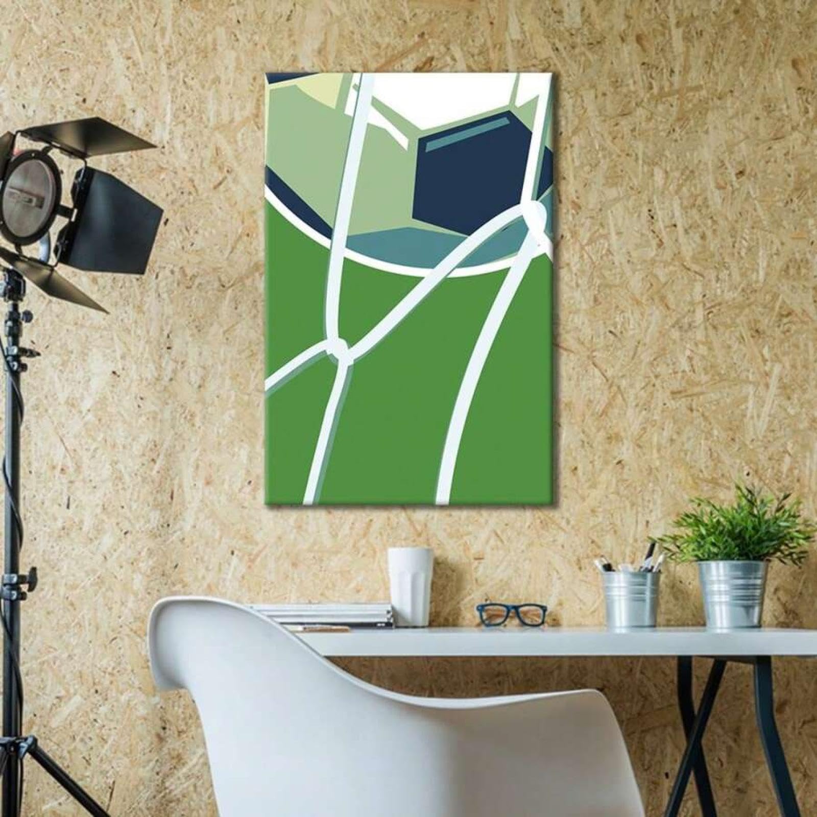 lianyibo Lienzo abstracto de balón de fútbol para pared impresión moderna decoración deportiva verde y azul para sala de estar y oficina marco de 80 x 120 cm
