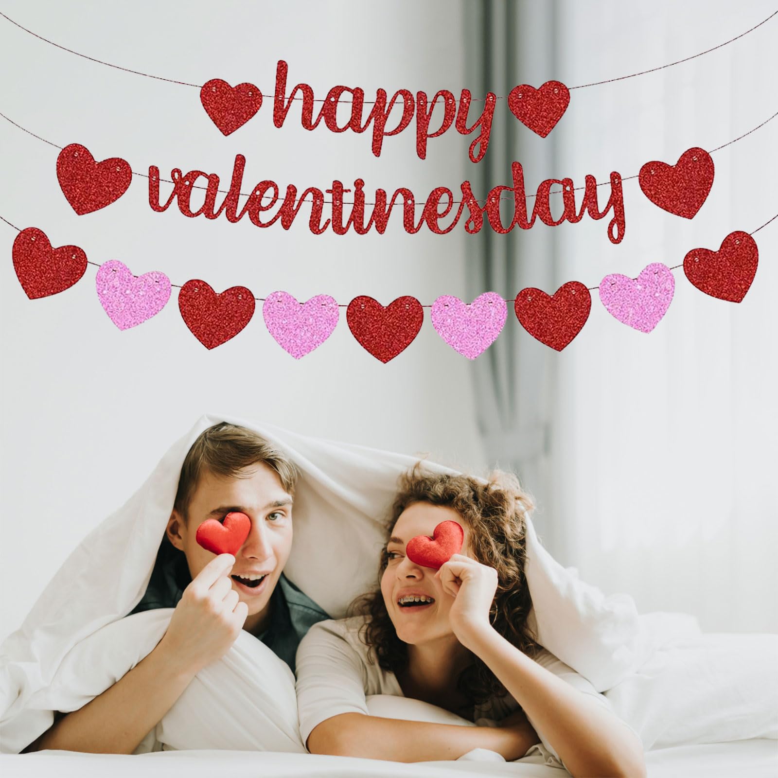 Happy Valentines Day Banner,Valentine's Decorations String with Heart - Image 3