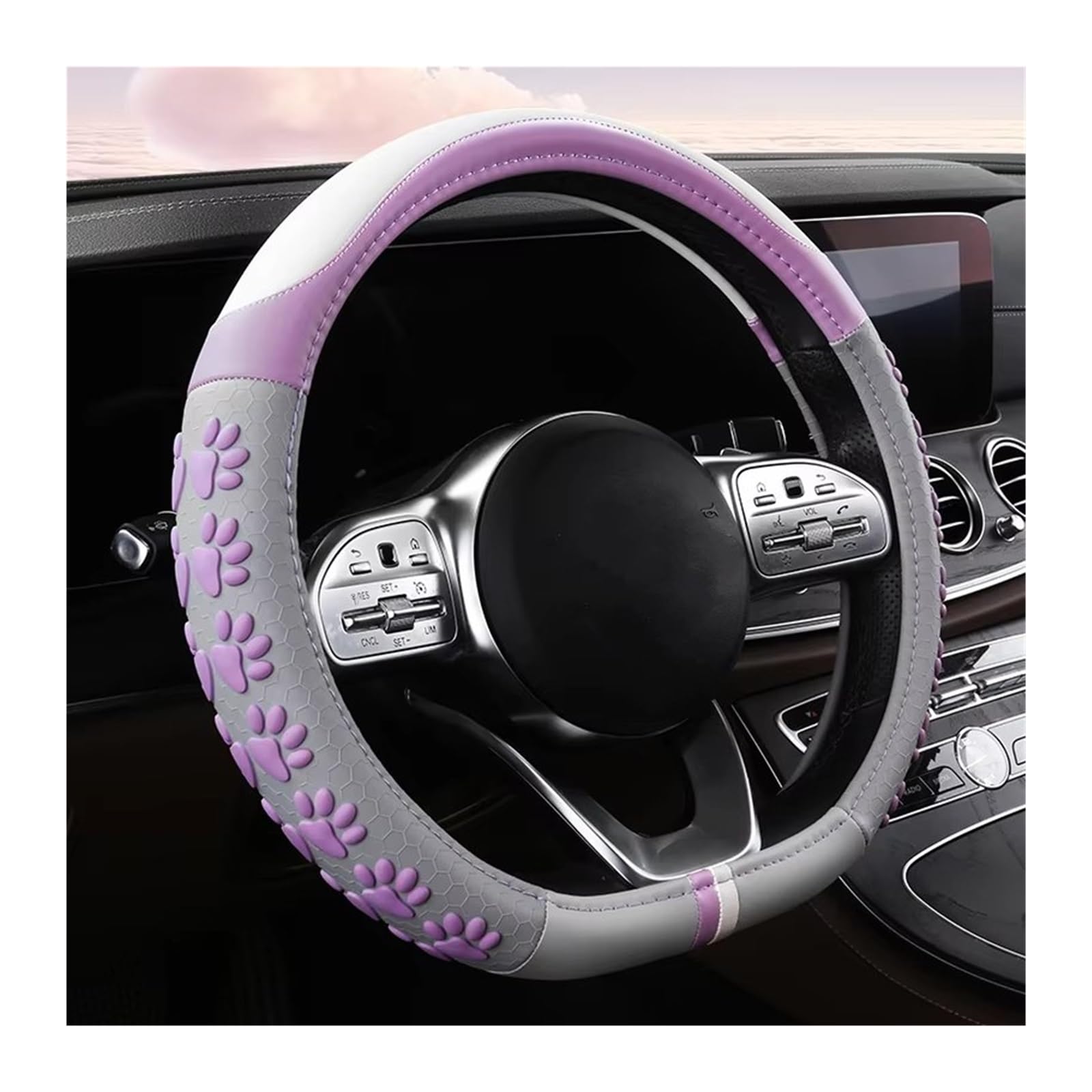 Funda para Volante Funda Universal para Volante De Coche De 38 Cm con Diseño De Garras De Gato, De Piel, Color Rosa Protector Volante(O Gray)