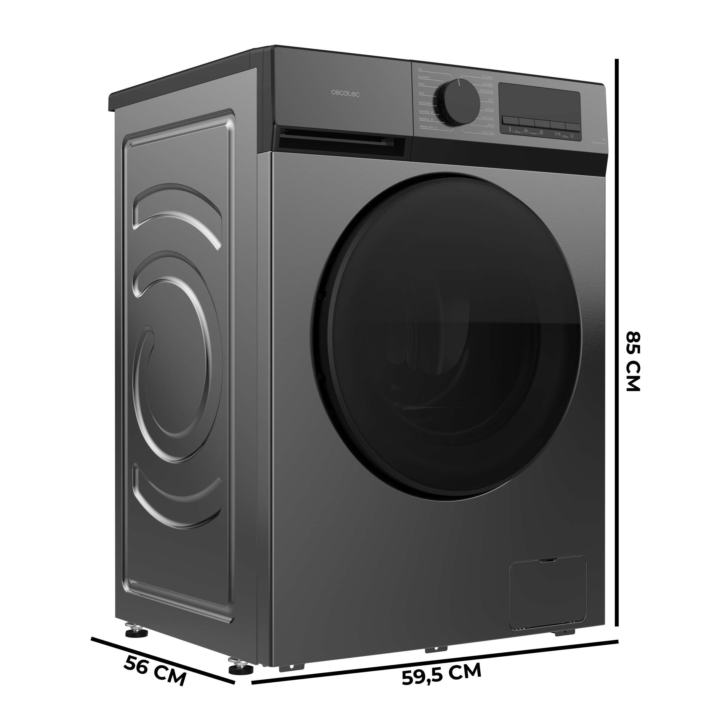 Cecotec Washing Machine Front Load 9 kg Bolero DressCode 9450 Inverter Steel, 1400 rpm, 16 programs, Class A-10%, Inverter Plus Motor, Allergy Care, Pearl Drum, Silence Function, Stop&Go and Kid Lock — view 2