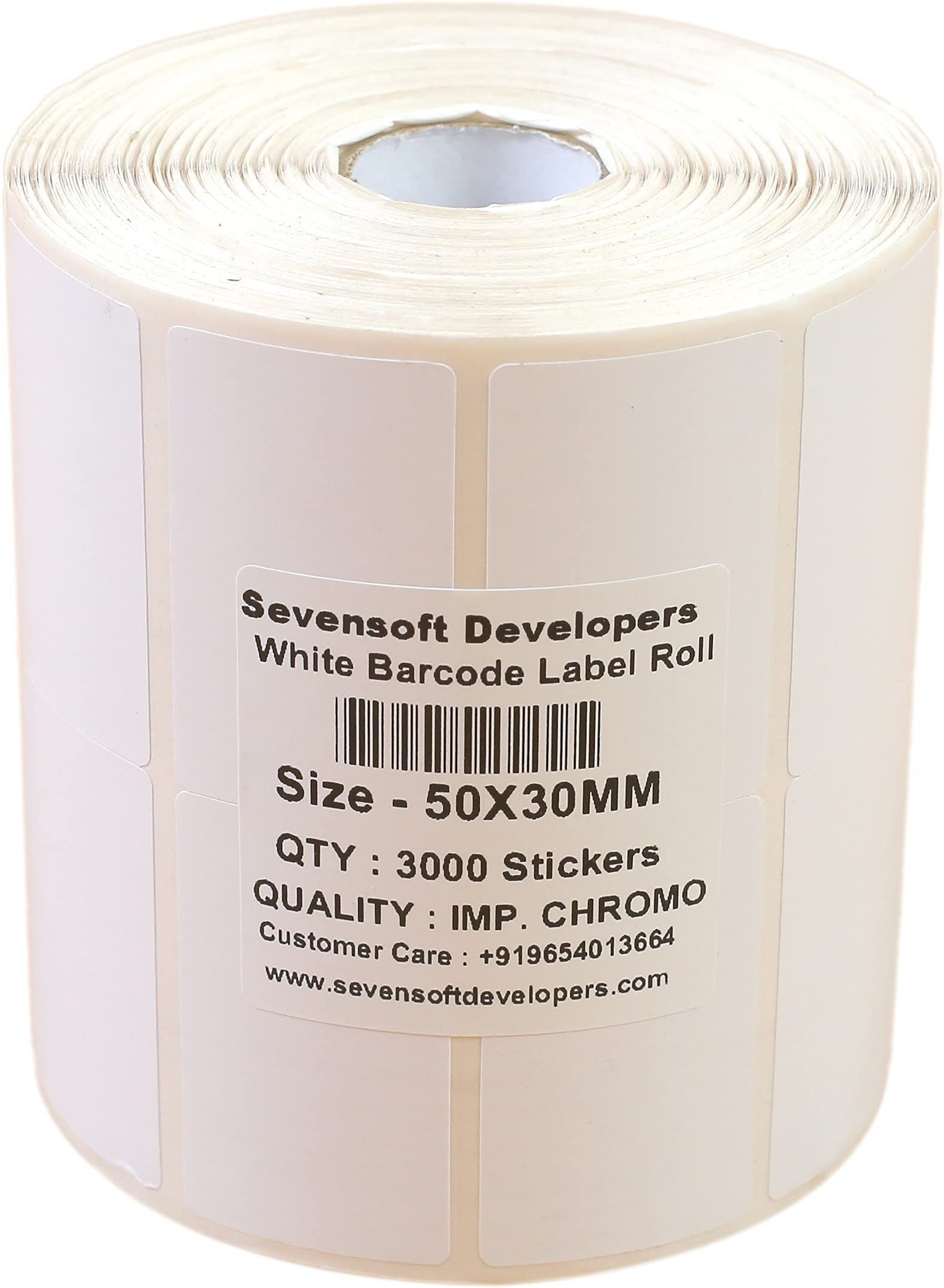 Sevensoft Developers 50X30MM Barcode Label (2X1.2 INCH) Self-Adhesive Paper Label Shipping Ribbon, stiker tag (White) - 3000 Labels, Stickers per Roll