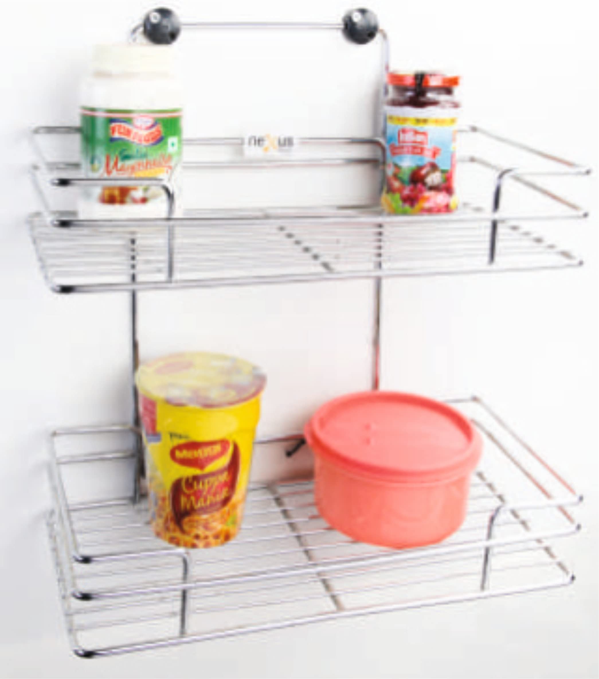 RODIO Stainless Steel Modular Bottle Pullout Tiered Shelf Countertop Basket for Modular Kitchen | Double Pullout Basket | Modular Kitchen Rack | Kitchen Organizer | RCTC_DS_065