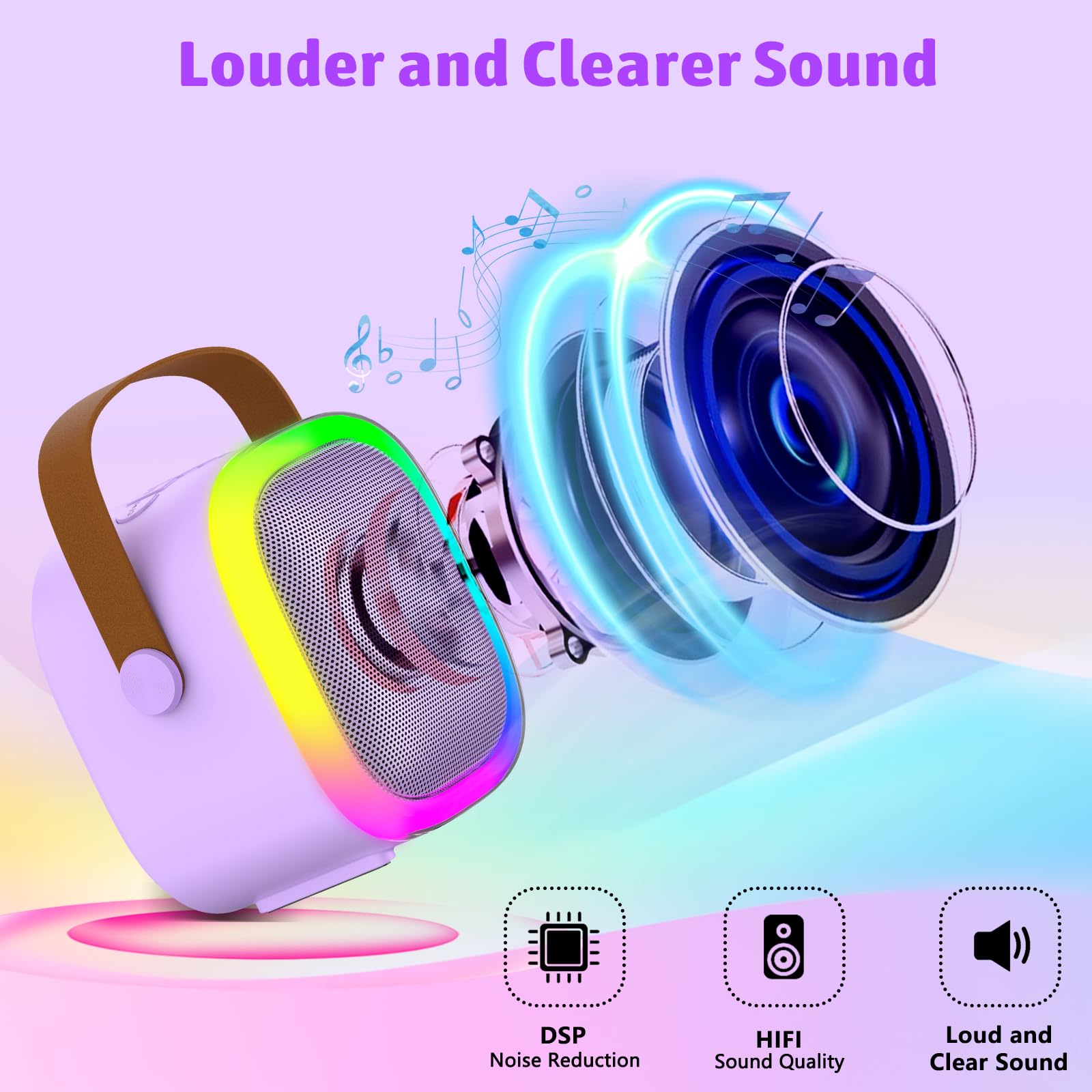 Karaoke Machine for Kids Adults, Portable Bluetooth Speaker with 2 Wireless Microphones and LED Lights, Kids Toys Birthday Gifts for Girls and Boys Ages 4, 5, 6, 7, 8,9,10,11,12+ Years, Home Party