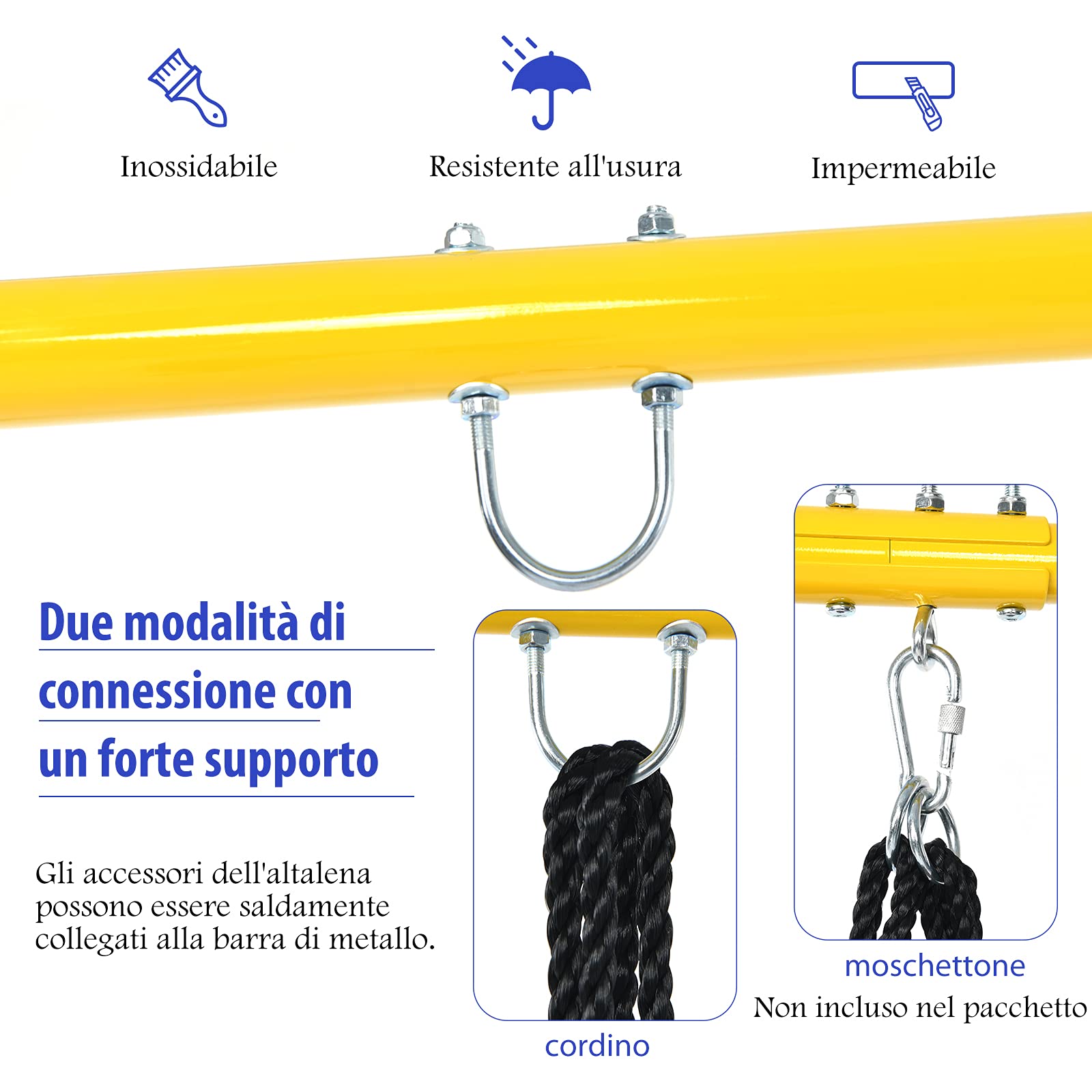 COSTWAY Supporto per Altalena Bambini, Base da Altalena per Bambini in Metallo, Strattura per Altalena da Giardino, Portata 200 kg (Blu e Giallo)
