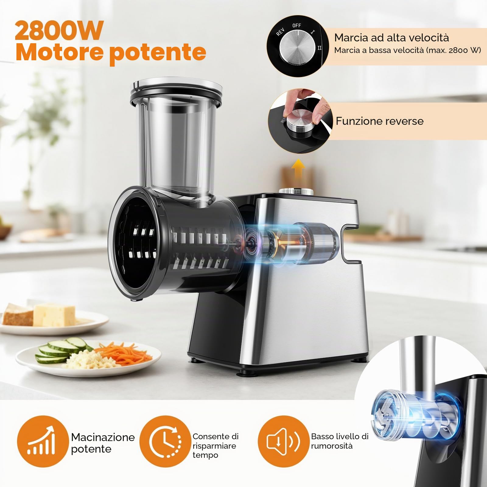 Tritacarne elettrico,insaccatrice per salsicce,tritacarne elettrico in acciaio inossidabile da 2800W max e tritatutto per verdure,3 piastre di macinatura,taglierina per verdure con 5 lame