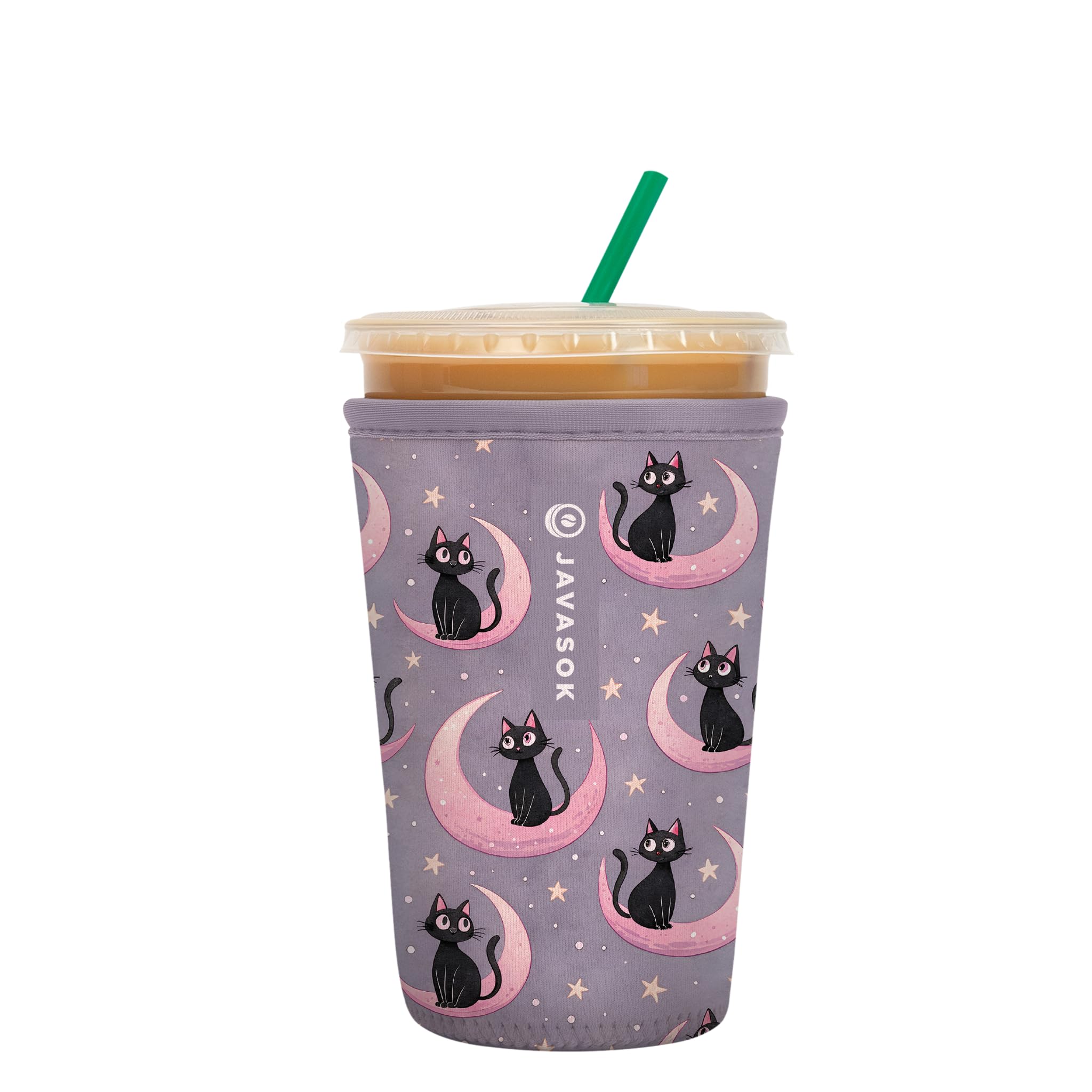 Sok It JavaSok Iced Coffee &amp; Cold Soda Insulated Neoprene Cup Sleeve (Crescent Kitty, Medium: 22-28oz)