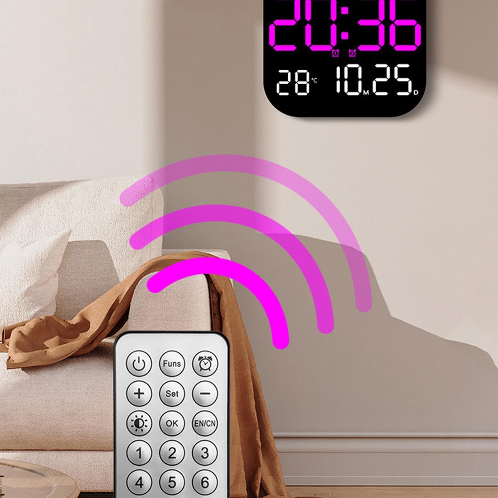 Orologio da Parete Digitale Allarme LED Quadrato Con Umidità E Telecomando | Sveglia per camera da letto per sala da pranzo, casa, camera, ufficio, scuola, ufficio di lavoro, appartamento