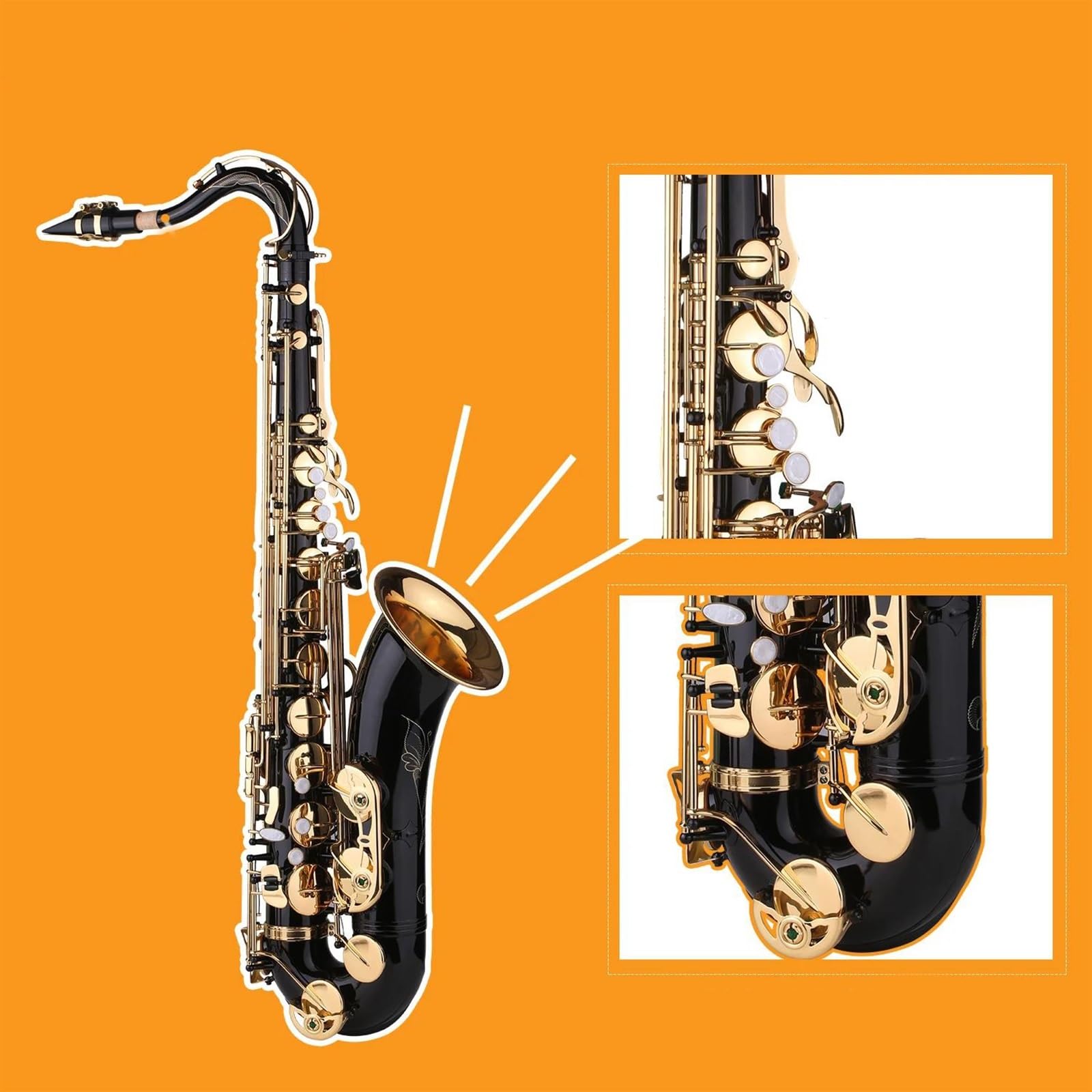 Saxofón Saxofón Tenor Si Bemol Bb, Saxofón Lacado Negro Con Caja De Instrumentos, Boquilla, Correa Para El Cuello, Accesorios