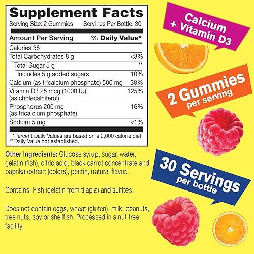 Miniatura 2 de WellYeah Gomitas de calcio de 500 mg + vitamina D3 1000 UI (25 mcg)  Salud ósea y apoyo muscular, gomita de apoyo inmunológico, sin OMG, sin gluten,