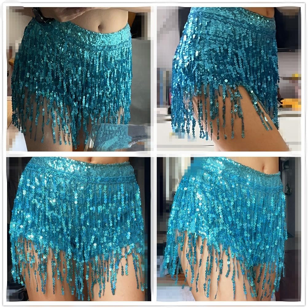 Yollmart Women's Sequins Tassel Skirts Shorts Booty Dance Festival Bottoms - Image 3