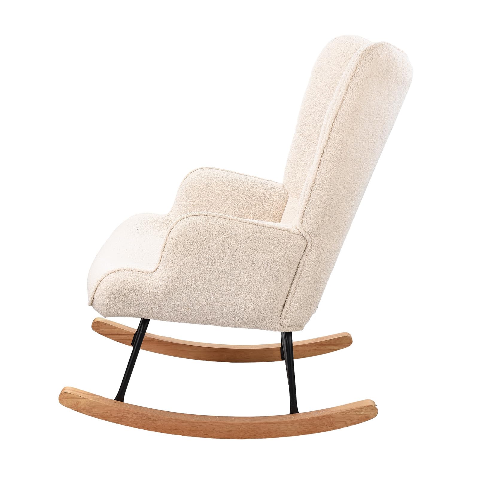 Silla mecedora para adulto, Rocking Chair, sillón de lactancia de peluche Teddy, silla mecedora, sillón salón con reposabrazos, para dormitorio, sala de estar, beige (Beige)