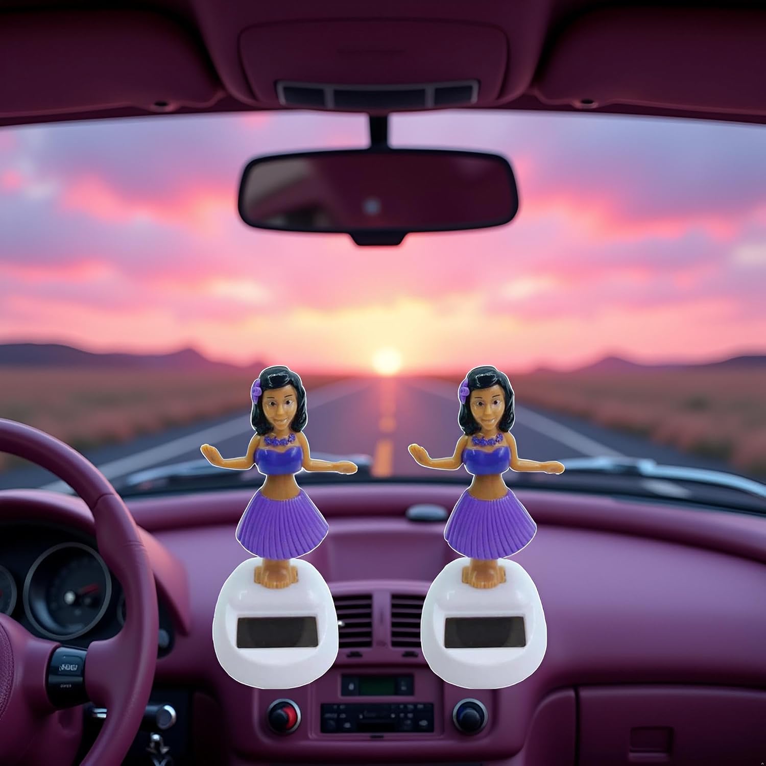 2Pcs Purple Solar Powered Dancing Hula Girl Dashboard Decorations Swinging Bobbleheads Collection Figurines for Auto Interior Home Decor Solar Power Kits image 3