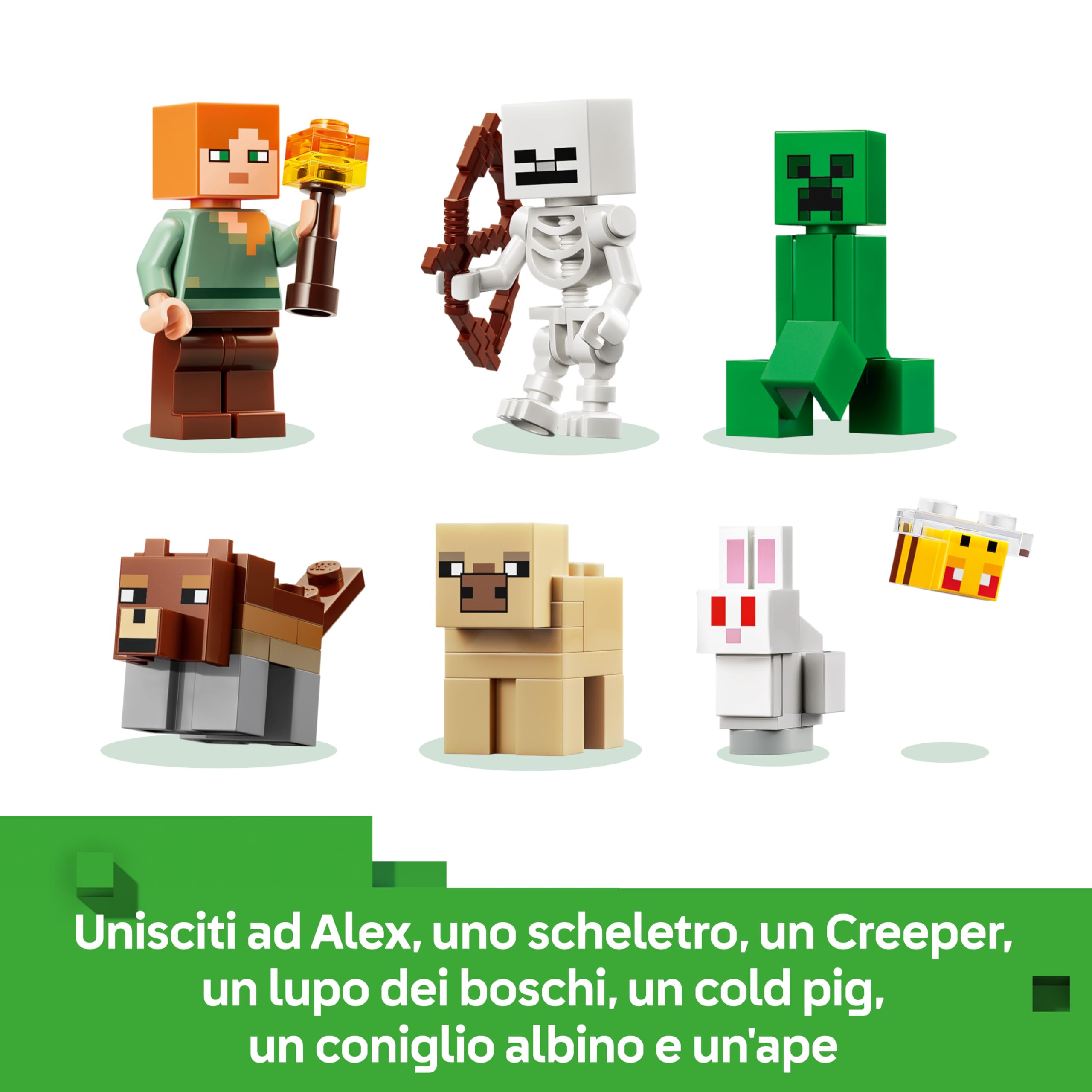 LEGO Minecraft Avventura della Prima Notte - Giocattolo Interattivo con 7 Personaggi tra cui Alex, un Creeper, uno Scheletro e un Lupo - Regalo per Gamer, Bambini e Bambine da 8 Anni in su - 21593