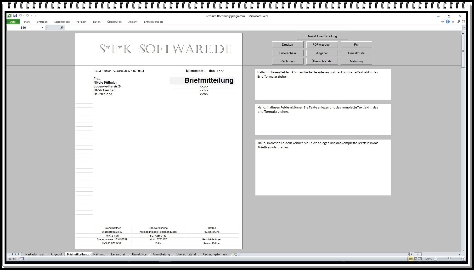 Excel Rechnungsprogramm Kundenverwaltungssoftware mit Rechnung, Angebot & Lieferschein – CRM System mit PDF & E-Mail Funktion | Ohne Abo