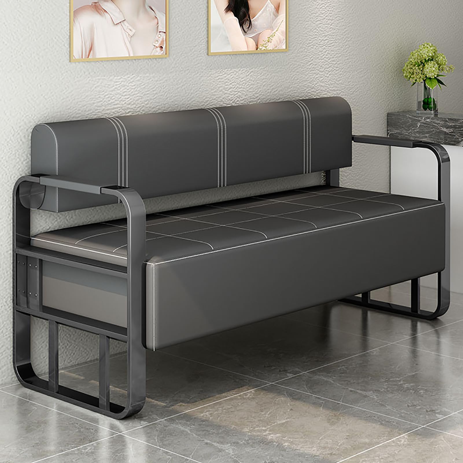 Kunstleder Loveseat Sofa Moderne 2-Sitzer Futon Couch mit Metall Quadratischen Armlehnen Freizeit Sitzgelegenheit für Wohnzimmer und Wohnung