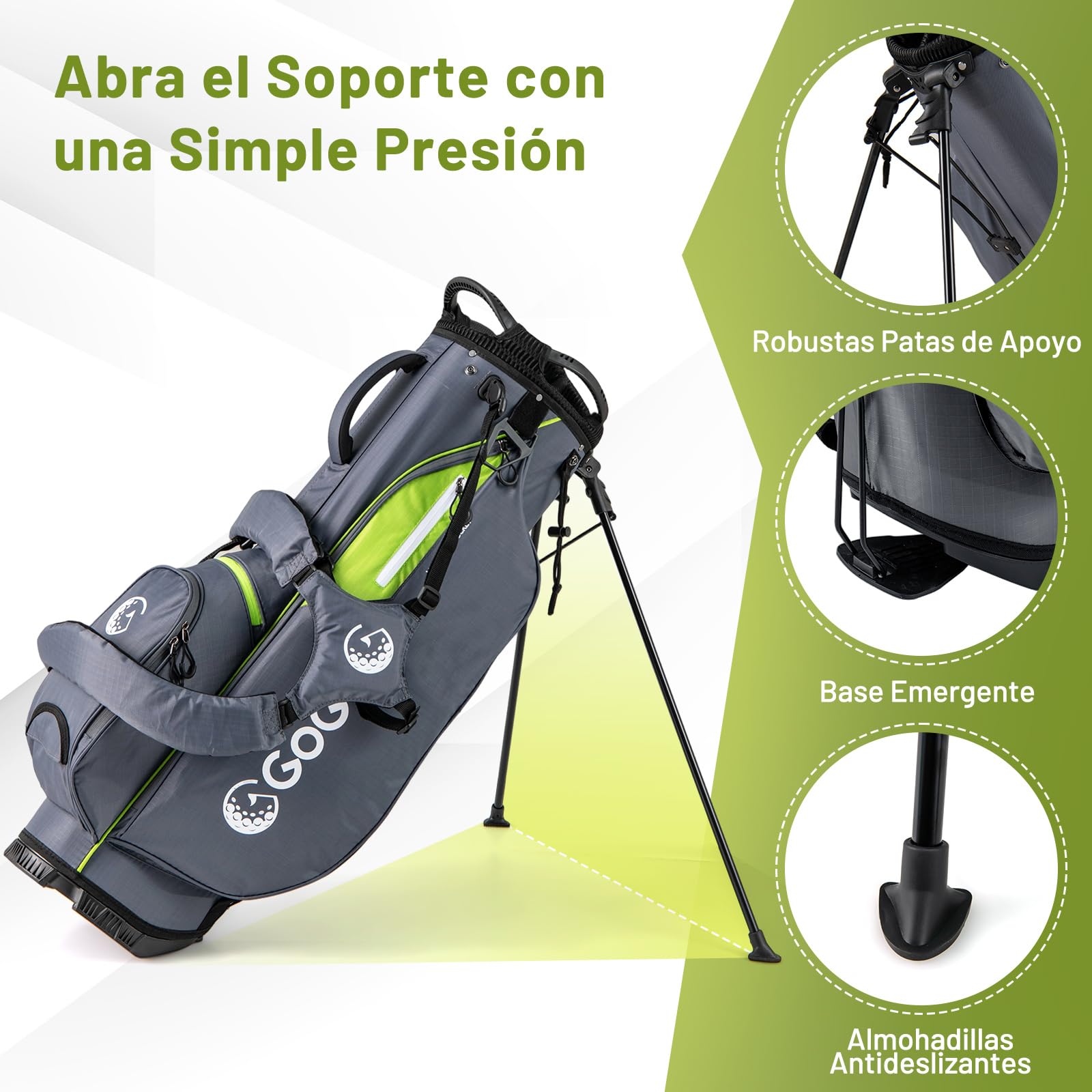 GYAMX Bolsa de Golf con Trípode, Bolsa de Soporte Profesional Golf con 8 Divisores, 5 Bolsillos con Cierre, Doble Correa Ajustable, Funda Impermeable, Unisex
