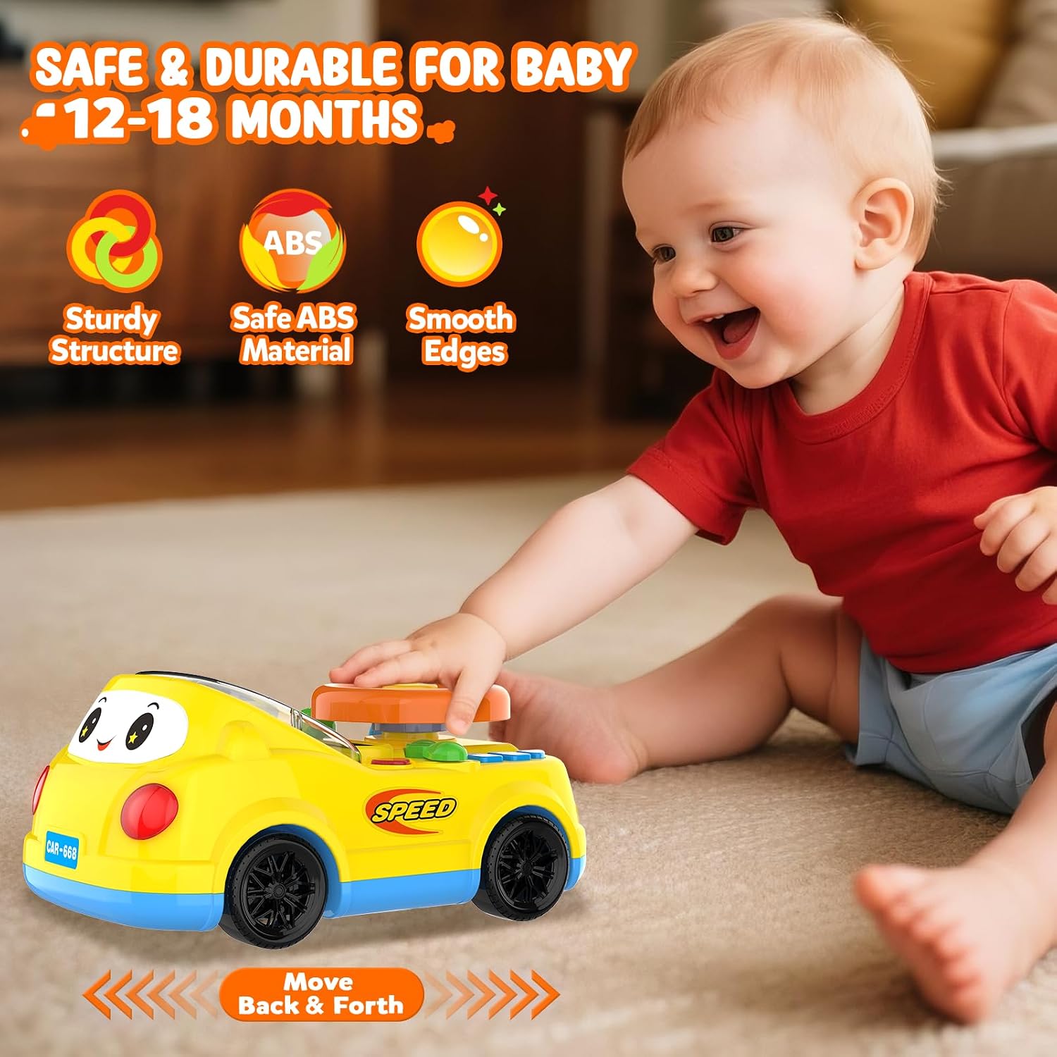 Toys for 1 Year Old Boy Gifts - 2-in-1 Toddler Push Car & Musical Racing Adventure Steering Wheel Driving Game, Interactive Simulated Driving Car for Baby 12-18 Months, Birthday Gift Ages 1-2, Yellow